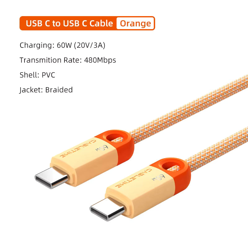 Câble USB-C vers USB-A 6A 100W CABLETIME 2m tressé