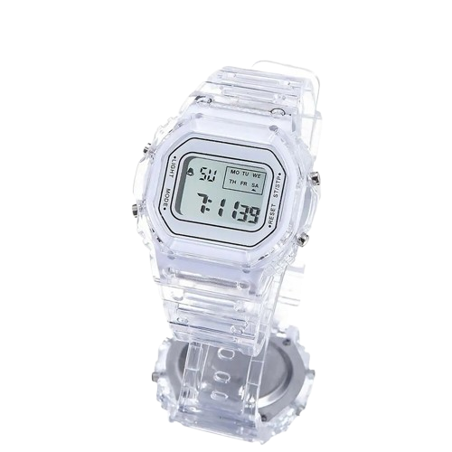 Montre Sport digitale Hommes et Femmes Carré Junior LED Blanc