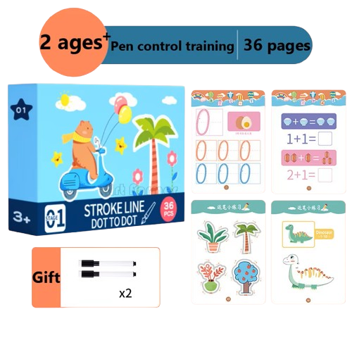 Cahier d'exercices de traçage Montessori Pen Contrôle Training 01 (3+) réutilisable