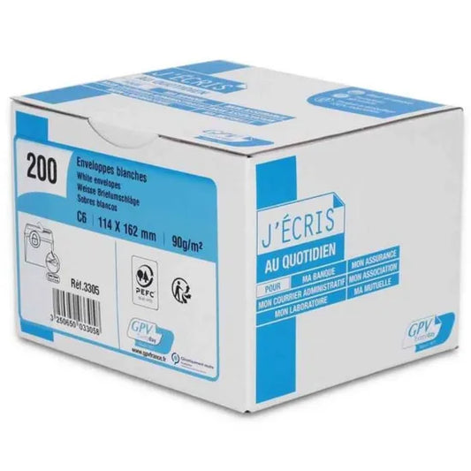 Enveloppes Sans Fenetre Blanches "J'ecris" 110x220mm Gpv France (X25)