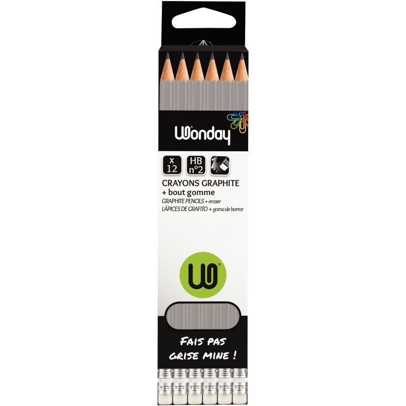 Boite de 12 crayons graphite bout gomme HB n°2