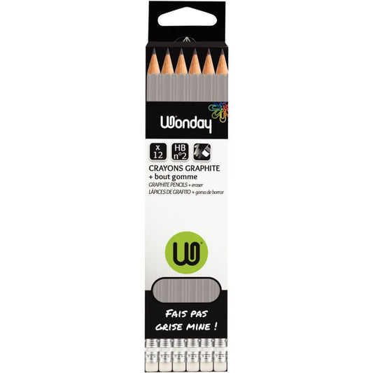 Boite de 12 crayons graphite bout gomme HB n°2