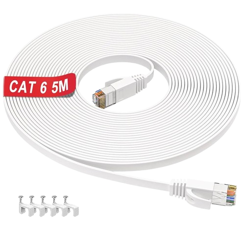 Cable RJ45 Ethernet plat CAT6 UTP 5M blanc