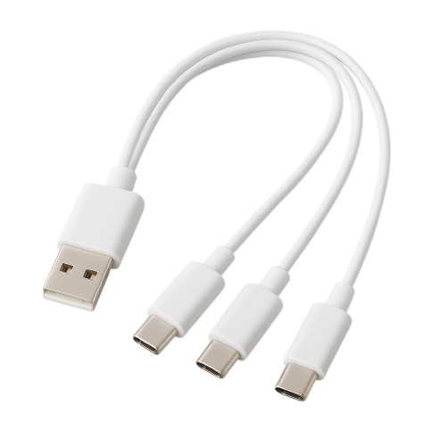 Cable de recharge piles batons AA/AAA 1xUSB-A vers 4xUSB-C blanc
