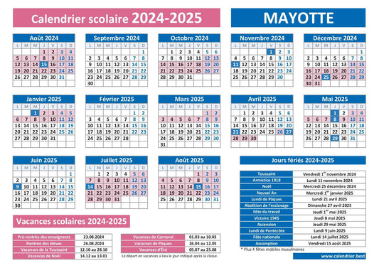 Agenda scolaire 2024-2025 Mayotte Quizz 2024-2025