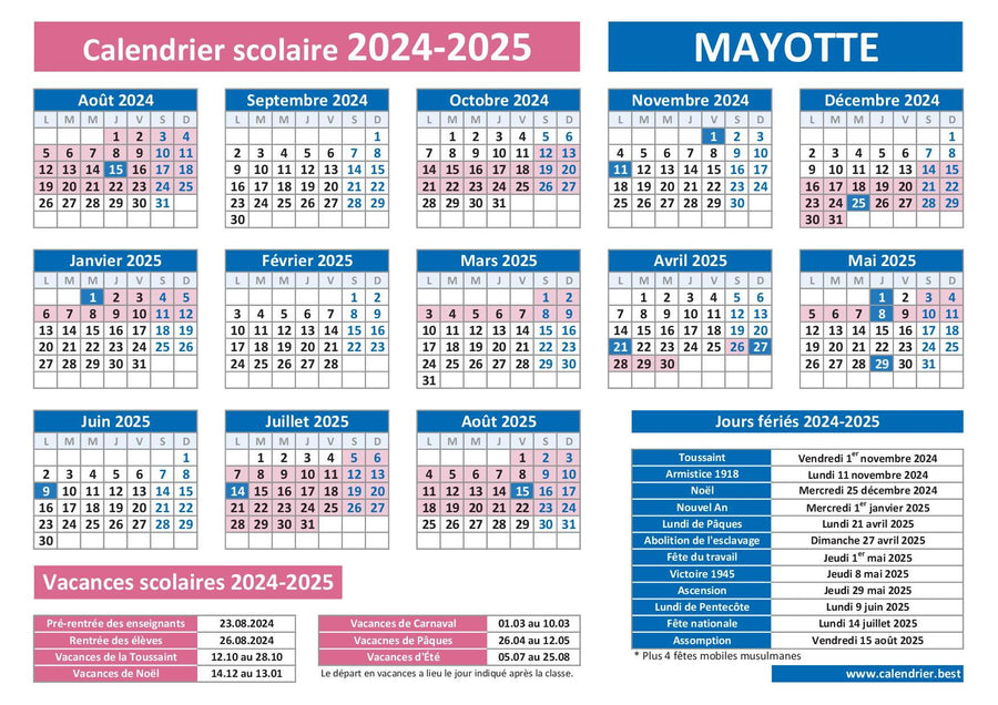 Agenda scolaire 2024-2025 Mayotte Quizz 2024-2025