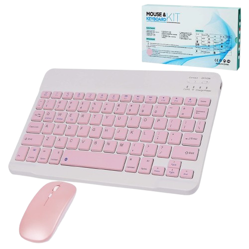 Clavier et souris mini AZERTY BT pour smartphones tablettes ios/android Rose