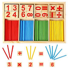 Jouet en bois Montessori batonnets et Chiffres pour mathematiques multicolors