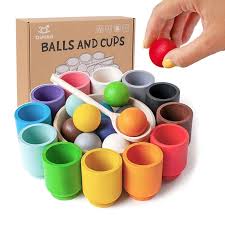 Jouet en Bois pour Bébé Montessori BATTOOM Puzzle boules tetes rondes 4 couleurs