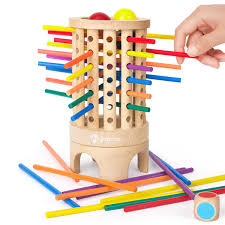 Jouet Batons avec bille multicolors en bois rotatif Montessori