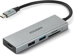 Hub USB-C 5en1 2xUSB 1xHDMI 1xmicro-SD 1xSD ESSAGER Argent