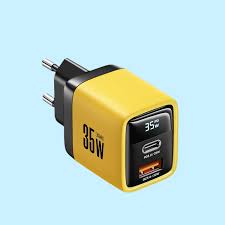 Chargeur USB-A et USB-C 35W ASOMETECH GaN charger PD3.0 et QC3.0 Jaune/Noir