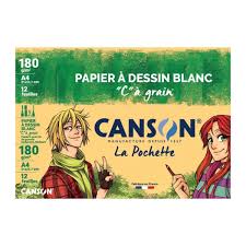 Papier a dessin Canson blanc 12 feuilles a grain 21x29.7  180g A4