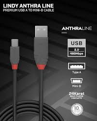 Cable Usb 2.0/Mini Usb O,5m Lindy Noir/Gris – vue 2