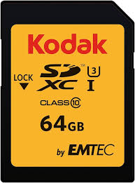 Carte Mem Sdxc 64go Kodak Class 10 Ecrit. 80mb/S Uhs-I U3 Jaune/Noir