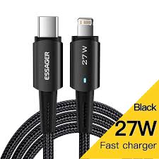 Cable charge rapide USB-A/Ligntening ESSAGER 29W 2.4A 0.5m Noir/Noir