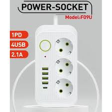 Multiprise 3 AC + 4 USB-A + 1 USB-C POWER STRIP F09U Blanc