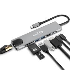 Hub USB 8 en 1 USB-C vers RJ45+HDMI+USB-C+USB+SD+Micro-SD Gris
