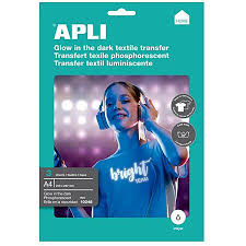 Papier transfert textile phosphorescent APLI 3 feuilles A4