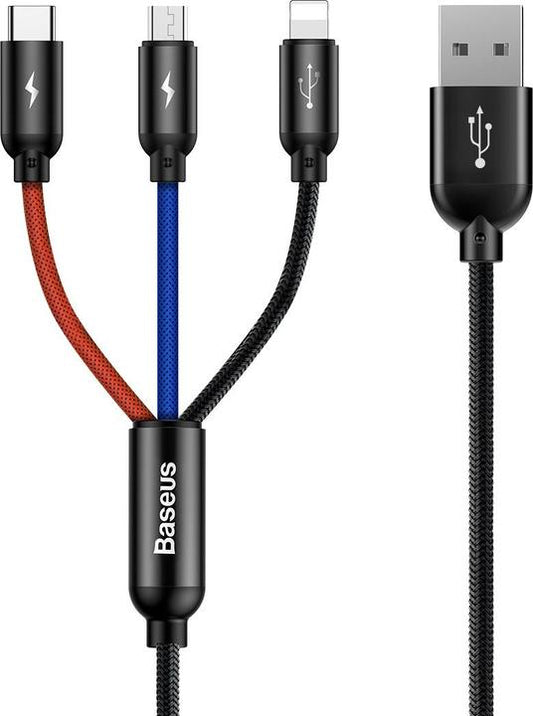 Cable USB multiples CAMLT-LSYA01  3 en 1 BASEUS 1 ligntning 1 micro USB 1 USB-C 0.30m