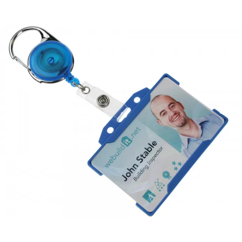Enrouleur attache-badge avec accroche en métal et lanière en vinyle renforcée Bleu  Voir le produit
