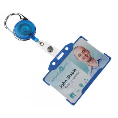 Enrouleur attache-badge avec accroche en métal et lanière en vinyle renforcée Bleu  Voir le produit