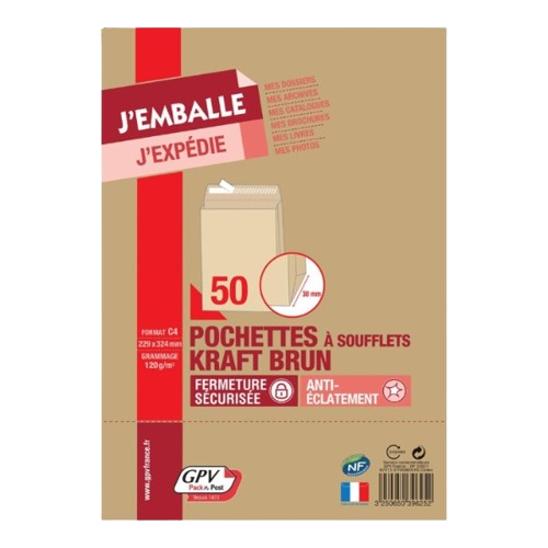 Enveloppes marrons "J'emballe J'expédie" 162x229mm GPV pack'n Post X10