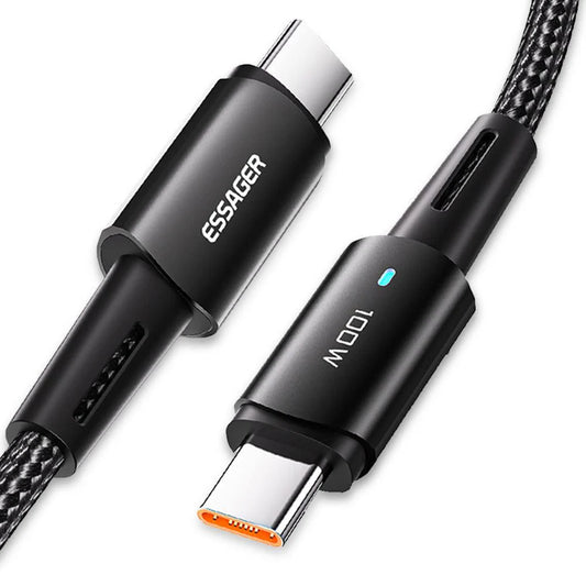 Cable charge rapide USB-C/USB-C ESSAGER 100W PD 1m Noir/Noir
