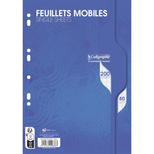 Feuilles mobiles perforées copies simple grand carreaux 200 pages 21x29.7cm