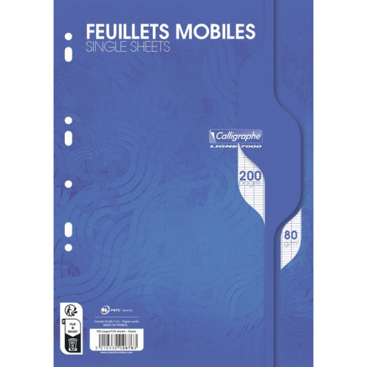 Feuilles mobiles perforées grands carreaux 21 x 29,7 cm — 200 pages