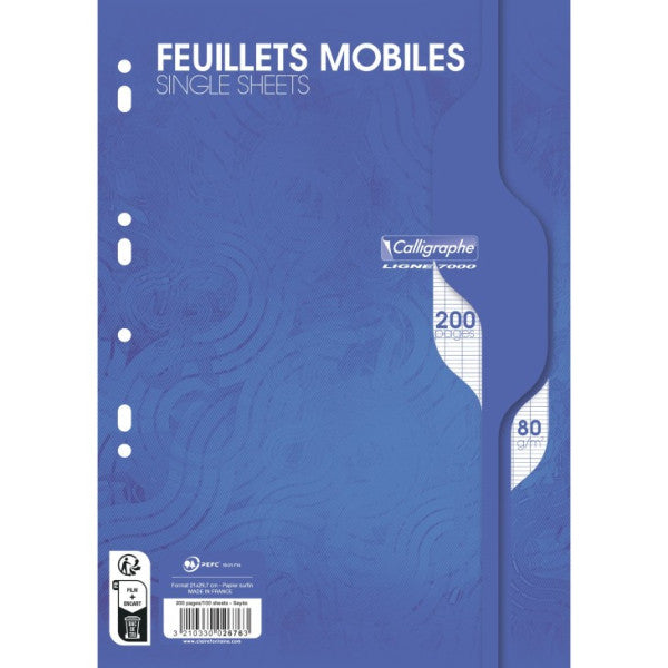 Feuilles mobiles perforées copies simple grand carreaux 200 pages 21x29.7cm