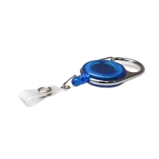 Enrouleur attache-badge avec accroche en métal et lanière en vinyle renforcée Bleu