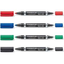 Marqueur permanent lumocolor staestler double pointe fine 0.6mm et pointe moyen rouge
