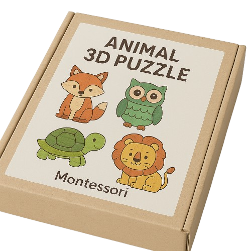 Jouet Puzzle 3D en bois à motifs d'animaux Montessori (boite)