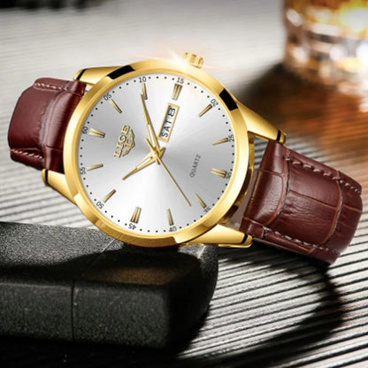 Montre Quartz Homme LIGE 1853 bracelets cuir Or