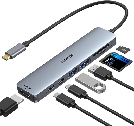 Hub USB MOKiN USB-C Male vers 2 USB-C Male 2 USB-A SD Micro Sd MOUC0119-US 4K @ 30Hz X0003ZAP2YH