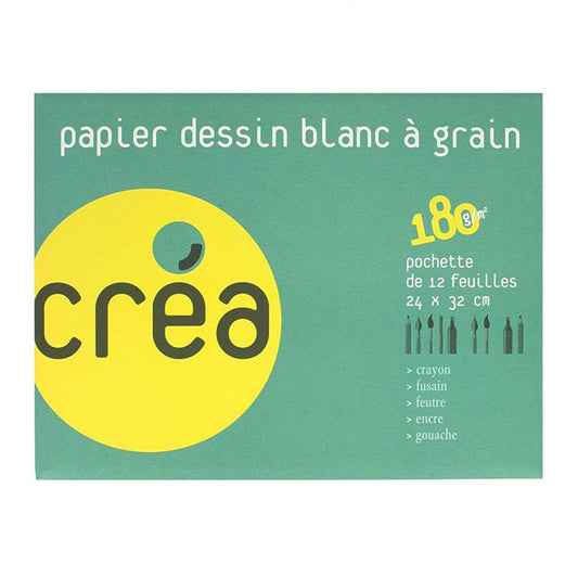 Pochette de papier dessin blanc 24 x 32 cm 180 g 12 feuilles