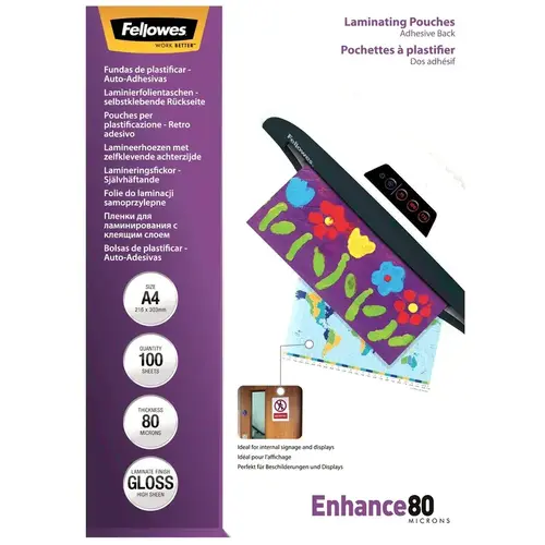 Pochette à plastifier A4 fellowers 216x303mm brillant 80 micro x25