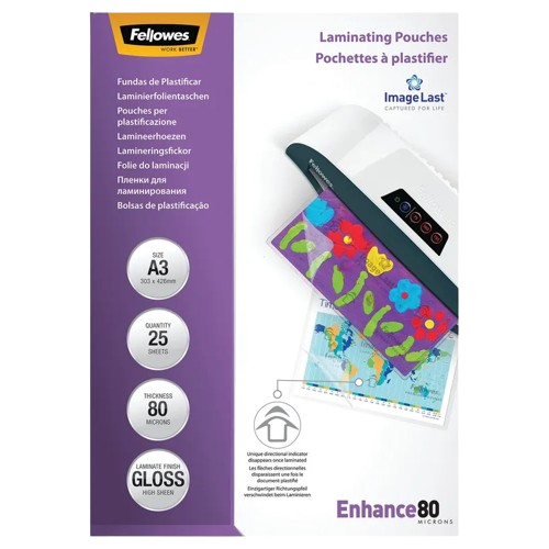 Pochette à plastifier A3 fellowers 303x426mm brillant 80 micro x25