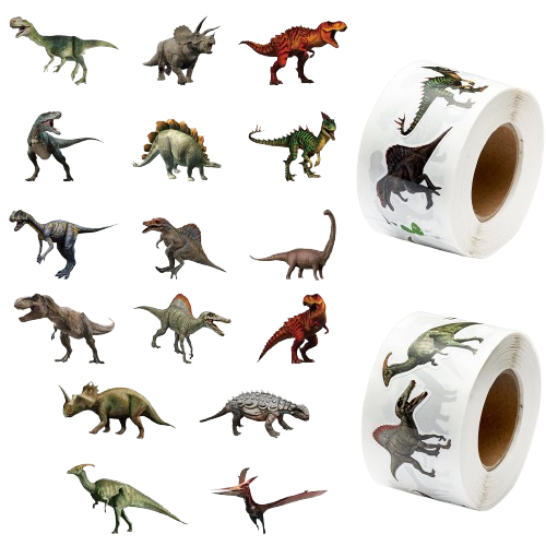 Rouleau d'autocollants avec motifs dinosaures et animaux