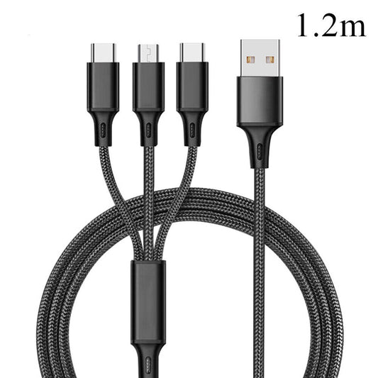 Cable PD RAVIAD Micro USB, USB type-c, lihgtning tressé 1.2m noir