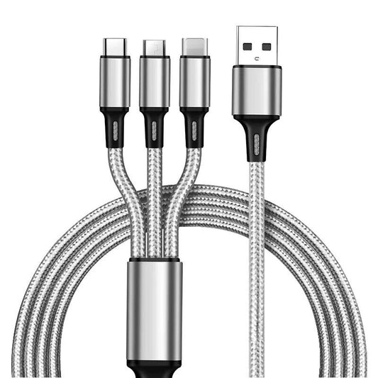 Cable USB 3 en 1 TOOCKI 6A 100w micro usb USB-C Lightning 1.2m Noir/Gris