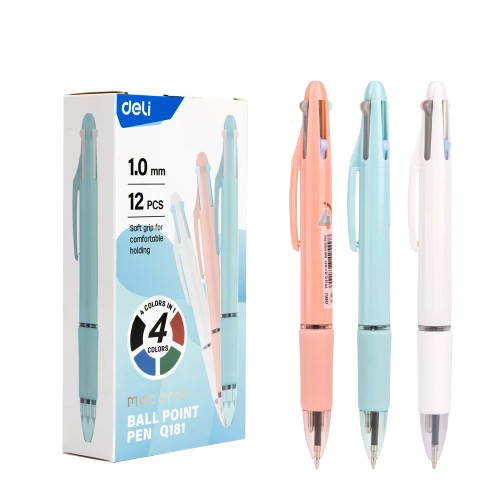 Stylo à bille 4 couleurs 1.0mm DELI Macaron Ball Point Pen Q181