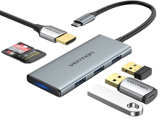 Hub USB-C Vention USB-C HDMI HUB 4K @ 30Hz USB 3.0 PD 100W RJ45 SD Micro SD