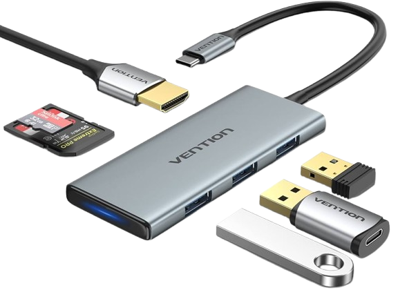 Hub USB-C Vention USB-C HDMI HUB 4K @ 30Hz USB 3.0 PD 100W RJ45 SD Micro SD